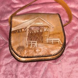 Artistic Tan Leather Satchel